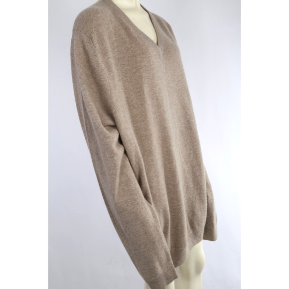 Beige Cashmere Oversized V-Neck Sweater Long Sleeve Soft Luxury Knit Size L - Picture 2 of 8